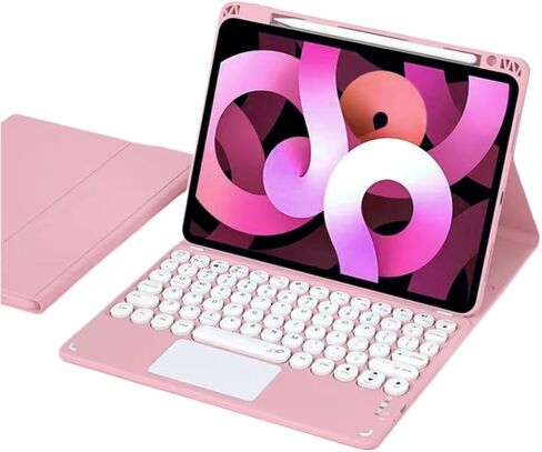 Keyboard Case for iPad (A16) 11th/iPad 10th Gen with Touchpad, Candy Color Round Keys Magnetic Detachable Keyboard with Multi-Touch Trackpad and Pencil Holder，Misty Blue in Saudi Arabia