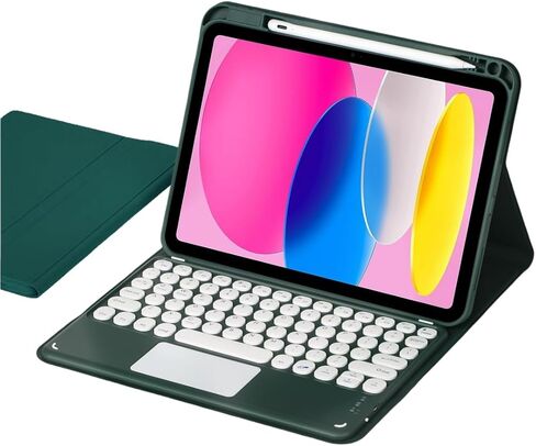 Keyboard Case for iPad (A16) 11th/iPad 10th Gen with Touchpad, Candy Color Round Keys Magnetic Detachable Keyboard with Multi-Touch Trackpad and Pencil Holder，Misty Blue in Saudi Arabia