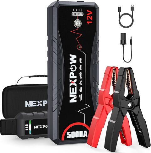 NEXPOW Car Jump Starter,Car Battery Jump Starter Pack 5000A Peak Q12 for All Gas and Up to10.0L Diesel Engine 12V Auto Battery Booster,Jumper Cables,Portable Lithium Jump Box with LED Light/USB QC3.0 in Saudi Arabia