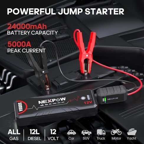 NEXPOW Car Jump Starter,Car Battery Jump Starter Pack 5000A Peak Q12 for All Gas and Up to10.0L Diesel Engine 12V Auto Battery Booster,Jumper Cables,Portable Lithium Jump Box with LED Light/USB QC3.0 in Saudi Arabia