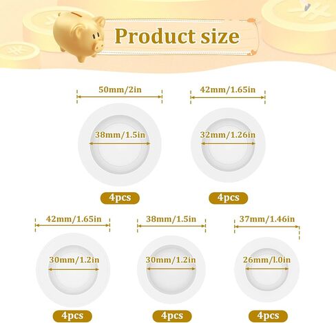 20 Pcs Rubber Saving Box Plug, Piggy Bank Stoppers Rubber Plugs Replacement Piggy Bank Plugs Round Piggy Bank Stopper for Coin Bank Saving Box, 5 Sizes(Black) in Saudi Arabia