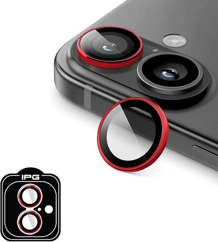 IPG Prolens CD CD Frame Camera Lens Protector for iPhone 16/16 Plus ، فئة من ألومينا سيليكات فئة ، وضوح HD ، غطاء عدسة الكاميرا الفردية المقاومة للخدش لـ IPH16/+CDRED in Kuwait
