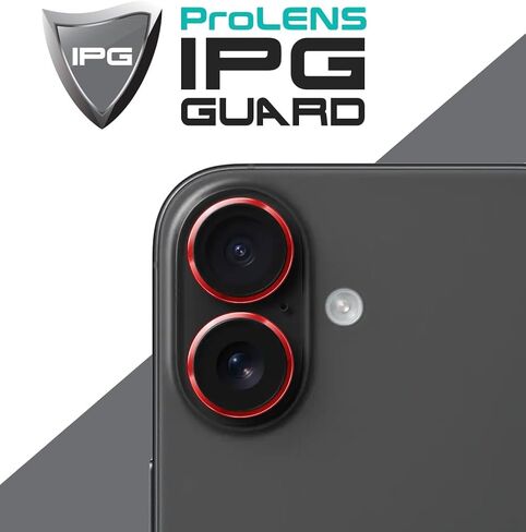 IPG Prolens CD CD Frame Camera Lens Protector for iPhone 16/16 Plus ، فئة من ألومينا سيليكات فئة ، وضوح HD ، غطاء عدسة الكاميرا الفردية المقاومة للخدش لـ IPH16/+CDRED in Kuwait