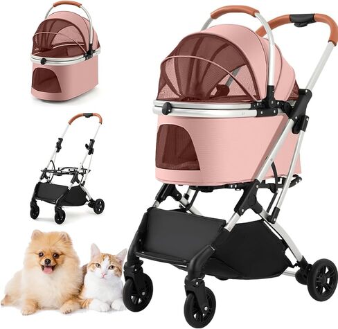 Pet Carrier Stroller 4 Wheels - Easy-Fold Dog Cat Stroller for Small Medium Dog Cats Carrier, Travel Folding Carrier Breathable and Visible Mesh with Cup Holder（Blue） in Saudi Arabia