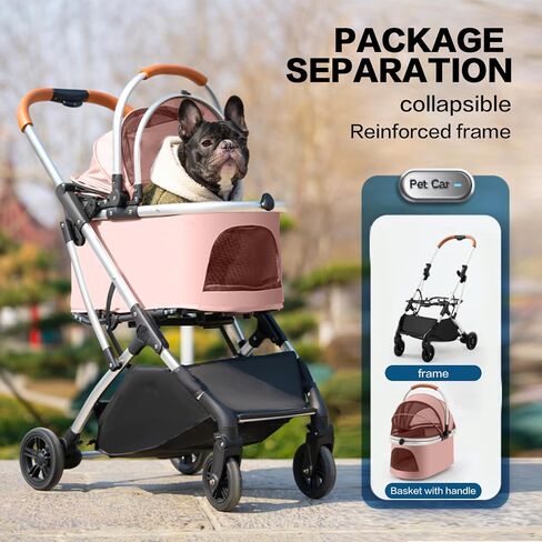 Pet Carrier Stroller 4 Wheels - Easy-Fold Dog Cat Stroller for Small Medium Dog Cats Carrier, Travel Folding Carrier Breathable and Visible Mesh with Cup Holder（Blue） in Saudi Arabia