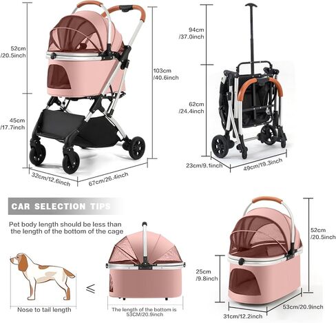 Pet Carrier Stroller 4 Wheels - Easy-Fold Dog Cat Stroller for Small Medium Dog Cats Carrier, Travel Folding Carrier Breathable and Visible Mesh with Cup Holder（Blue） in Saudi Arabia