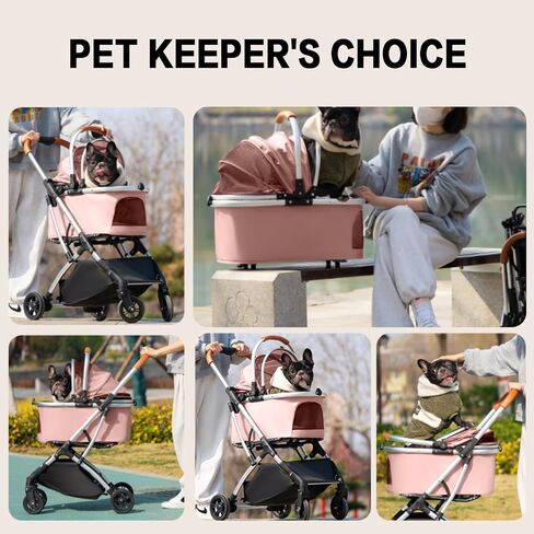 Pet Carrier Stroller 4 Wheels - Easy-Fold Dog Cat Stroller for Small Medium Dog Cats Carrier, Travel Folding Carrier Breathable and Visible Mesh with Cup Holder（Blue） in Saudi Arabia