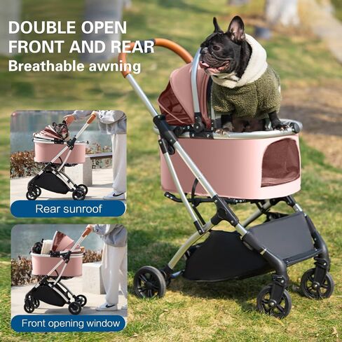 Pet Carrier Stroller 4 Wheels - Easy-Fold Dog Cat Stroller for Small Medium Dog Cats Carrier, Travel Folding Carrier Breathable and Visible Mesh with Cup Holder（Blue） in Saudi Arabia