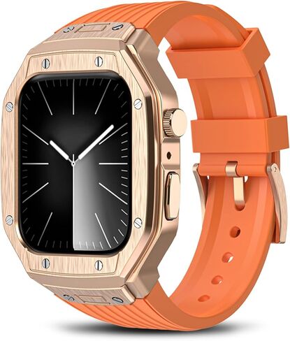 Luxury Watch Band with Case - Compatible with Apple Watch Series 9/8/7/SE2/SE/6/5/4 - Fits 45 mm/44 mm - Complete Protection, Brushed Metal Finish, Durable Strap, Ideal for Sports & Business in Saudi Arabia