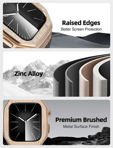 Luxury Watch Band with Case - Compatible with Apple Watch Series 9/8/7/SE2/SE/6/5/4 - Fits 45 mm/44 mm - Complete Protection, Brushed Metal Finish, Durable Strap, Ideal for Sports & Business in Saudi Arabia