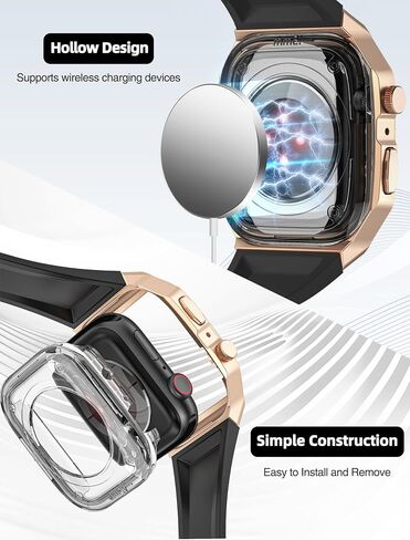 Luxury Watch Band with Case - Compatible with Apple Watch Series 9/8/7/SE2/SE/6/5/4 - Fits 45 mm/44 mm - Complete Protection, Brushed Metal Finish, Durable Strap, Ideal for Sports & Business in Saudi Arabia