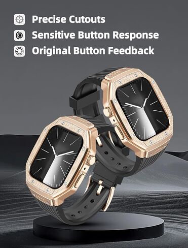 Luxury Watch Band with Case - Compatible with Apple Watch Series 9/8/7/SE2/SE/6/5/4 - Fits 45 mm/44 mm - Complete Protection, Brushed Metal Finish, Durable Strap, Ideal for Sports & Business in Saudi Arabia