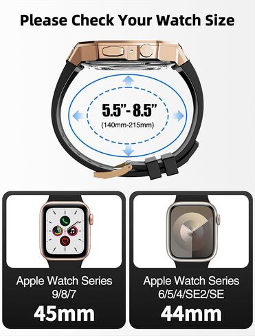 Luxury Watch Band with Case - Compatible with Apple Watch Series 9/8/7/SE2/SE/6/5/4 - Fits 45 mm/44 mm - Complete Protection, Brushed Metal Finish, Durable Strap, Ideal for Sports & Business in Saudi Arabia