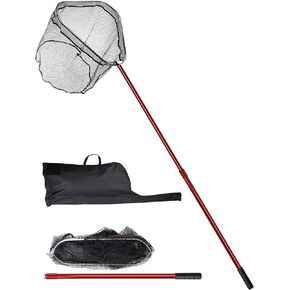 Avlcoaky Large Saltwater Rubber Fishing Net with Telescoping Handle & Carrying Bag Large Fish Net for Kayak Boat Fishing Landing Net with Handle Big Fish Nets Extend to 61-94in, Net Depth 24in