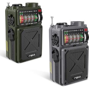 راديو الموجات القصيرة مع 4000mAh AM/FM/WB/SW ، مشغل MP3 ومكبر صوت بلوتوث مع مصباح يدوي ، مؤقت النوم ، إنذار SOS ، وضوضاء بيضاء ، مناسبة للتخييم ، الطوارئ (رمادي+أخضر)