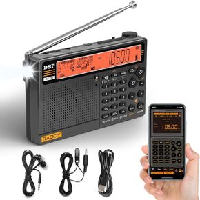 Raddy RF757 APP Control Shortwave Radio, Portable Radio with AM/FM/SW/VHF/UHF/CB/AIR/NOAA Reception, 2500mAh Rechargeable Battery, 1000 Presets,Wired Antenna, Headset, SOS Alert for Emergency