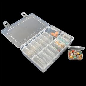 Small Bead Organizers Mini Clear Bead Storage-16 pcs Clear Plastic Boxes For beads organization, DIY project,nail art tools, diamond, building blocks,small items,with Sheets Label Stickers