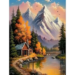 DIYDECORFUN Mountain Paint by Numbers Kit for Adults Beginner,Landscape Adult Paint by Number Kits On Canvas,Cabin Oil Painting Easy DIY Acrylic Paint-by-Number Kits for Home Wall Decor 16 x 20 in