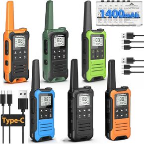 Walkie Talkies Long Range for Adult, FRS Radios Baofeng Walkie-Talkie Rechargeable Handheld Two Way Radio 1400mAh Li-ion Battery USB-C Charger waki Taki for Camping(6 Pack)