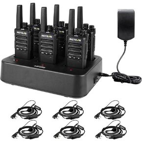 Retevis RT68B (3rd GenRT68) Walkie Talkies with Earpiece - 16 Channels, 30H Battery, FRS Two-Way Radios, 6-Way Charger, VOX, Long Range, Rugged & Water Resistant,for Adults, School, Church(6 Pack)