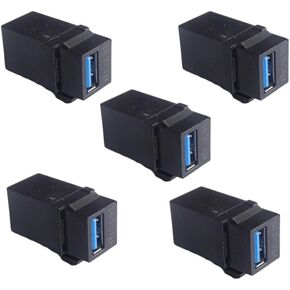 5-Piece USB 3.0 Straight trapezoidal Female to Female Coupler Plug-in Wall Panel Connector Module - Black