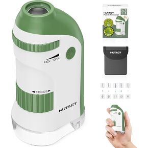 Pocket Microscope for Kids Portable Miniscope: 60-135X Mini Microscope with 5 Prepared Slides - Science Education and Nature Exploration Gifts for Boys Girls 6 7 8 9 10 11 12 (Azure Blue)