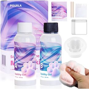 POURLA Liquid Silicone for Taba Squishy Making, Super Soft Squishy Gel Kit for DIY Silicone Squishies, 1:1 AB Ratio Resin Silicone for Molding Hamsters, Cat Paws, Decompression Squishies