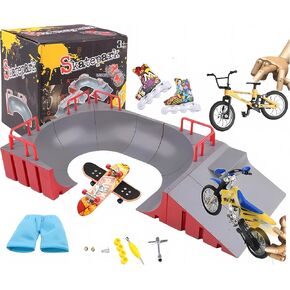 Fingerboard Skate Park Kit Finger Skateboard Ramps Set Training Props with 5Pcs Mini Finger Deck Toys Set 10 Skatepark Deck DIY Ramp Toys for Kids & Adults Gifts (1807-2A)