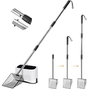 Metal Cat Litter Scoop with Holder, 22 " - 41 " Extendable Long Handle Cat Scooper for Litter Box, Solid & Durable, Deep Shovel for Fast Sifting, Large Pet Pooper Scooper for Kitty / Outside Dog Poop