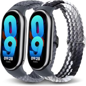 2 حزمة عصابات مضفر لـ Xiaomi Smart Band 9/Smart Band 8 Women Women ، Sport Nylon Solo Loop Wristband القابلة للتعديل ل Xiaomi Mi Bands 9/8