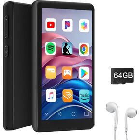 96GB MP3 Player with Bluetooth and WiFi, 4" Touch Screen Mp4 Player with Spotify, APP Store, Audible, Music, Video, FM, E-Book, Games, Includes Earphones, 64G TF Card,Black