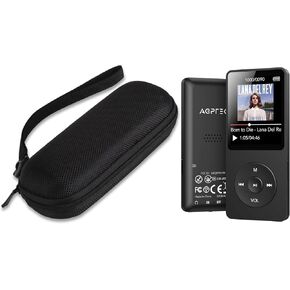 AGPTEK A02 MP3 Player with Bluetooth 5.3 + Black Zipper Carrying Hard Case