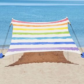 Yukihome Beach Tent Sun Shown Shade Tent ، Upf 50+ Camping Beach Sun Shelter 10 × 10 أقدام و 4 عمود ، خفيفة الوزن ، سهلة الإعداد وحملها