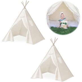 4 PCS Teepee Tent for Kids ، Kids Tapered Teapee القابلة للغسل ، خيمة Bohemian Kids Teepee ، خيمة Teepee أبيض القابلة للطي للأطفال ، للبنين والبنات نوم بيجاماس عيد ميلاد SPA
