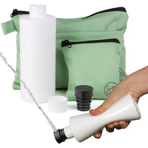 CuloClean Hygiene bag for hiking + Portable travel bidet portatil + bottle. Personal hygiene kit for hikers, leave no trace (LNT) while hiking in the countryside.
