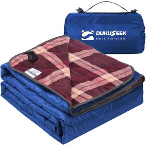DUKUSEEK Large Outdoor Blanket, Camping Blankets for Cold Weather, Waterproof Windproof Hooded Stadium Blanket 79"x59" Quilted with Extra Thick Fleece, Great for Camping, Picnic, Beach, Car, Dogs