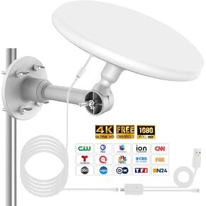 Outdoor TV Antenna for Smart TV, Omni Directional Reception Digital HD Antenna Signal, Support 4k/8k/1080p for Free Local Channels, with Super Signal Booster, 35ft HDTV Cable, 2025 Latest (White01)