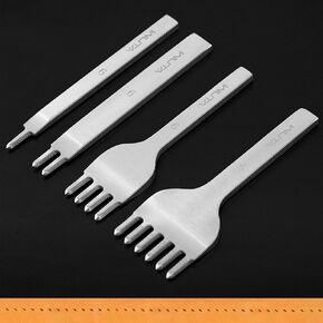 WUTA 2nd Generation Leather Hole Punch Tool Silver Pricking Iron Hole Punche Prong Tooth Lacing Diamond Stitching Chisel Set for DIY Leather Craft Kits (6mm 1/2/4/6)