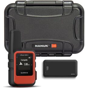 Garmin inReach Mini 2 Satellite Communicator (Red) Bundle with Waterproof Hard Case (Black) and Satellite Communicator Accessory (Black) (3 Items)