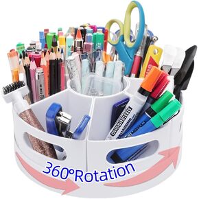 Acrylic Rotating Pencil Holder for Desk, 360 Degree Marker Organizer with 7 Removable Bins, Rotating Pen Holder for Desk, Art Supply Storage Organizer for office