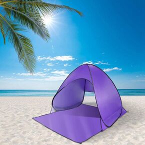 Pop Up Beach Tent for 2-3 Person, UPF50+ Anti-UV Sun Shelter w/Storage Bag, Portable Waterproof Instant Sun Shade Canopy for Outdoor Beach Camping Hiking Travel Family, Purple