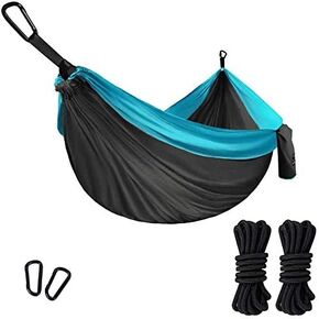Gold Armour Camping Hammock, Double & Single Parachute Hammock with Ropes, USA Brand Lightweight Portable Mens Womens Kids, Camping Accessories Gear (Gray and Blue, 1 Person)