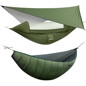 G4Free Camping Hammock with Net, Rain Fly and Underquilt-2 Person Portable Hammock Tent with Bug Net and Underquilt, Hammock for 4 Season Outdoor Hiking Camping Backpacking Travel