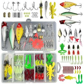 Aoxwomens Fishing Lures Bait Kit Topwater Lures Tackle Set for Bass Trout Salmon,Premium Fishing Gear Bundle Including Spoon,Minnow Worms,Crankbaits,Spinners,Plastic Worms,Jigs,Plugs