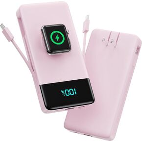 Portable Charger for iPhone with Built in Cables & Wall Plug,6-in-1 10800mah Power Bank With iWatch Charger,QC4.0+25W PD Fast Charging LCD Display Battery Pack for iPhone 16/15/14,Android,Apple Watch