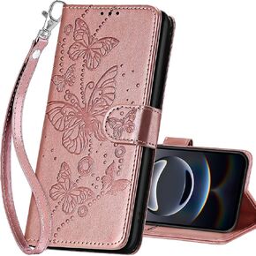 for iPhone 16e Wallet case, Flip Folio Cover with Stand Feature for Women Men, PU Leather Phone Case Fit for iPhone 16e 6.1 Inch [Blue-Butterfly]