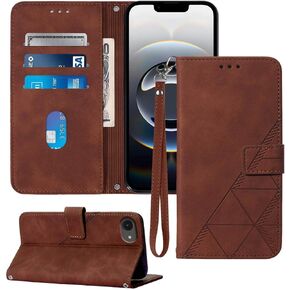 for iPhone 16e Case Wallet, Card Holder Slots, Wrist Strap, TPU Interior Phone Protective, Stand PU Leather Folio Flip Cases Cover for iPhone 16e 2025 (Black)