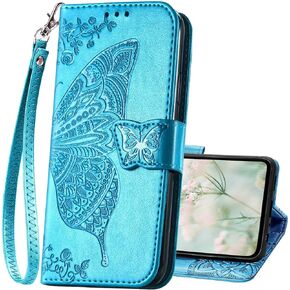 for Galaxy A16 5G Phone Case Wallet,Women Flip Cover with Credit Card Holders Butterfly Embossed PU Leather Stand Wrist Strap Purse Protective Case (Purple)
