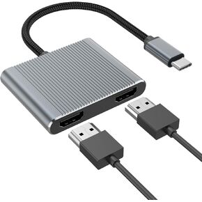 [Apple MFi Certified] USB C to Dual HDMI Adapter,Dual Monitors Adapter 4K@60Hz Digital Adapter Sync Screen Connect Compatible for iPhone 16 15 Pro Max Galaxy Pixel iPad MacBook