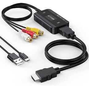 FEMORO RCA to HDMI Converter, AV to HDMI Adapter 1080P@60Hz Composite Red Yellow White to HDMI Support PAL NTSC for TV VCR DVD VHS STB Xbox PS One PS2 SNES Blue-Ray Video DVD Player